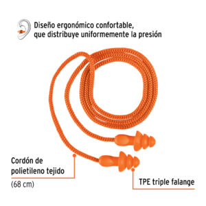 Tapón auditivo reutilizable con cordón, caja 50 pz - Imagen 2