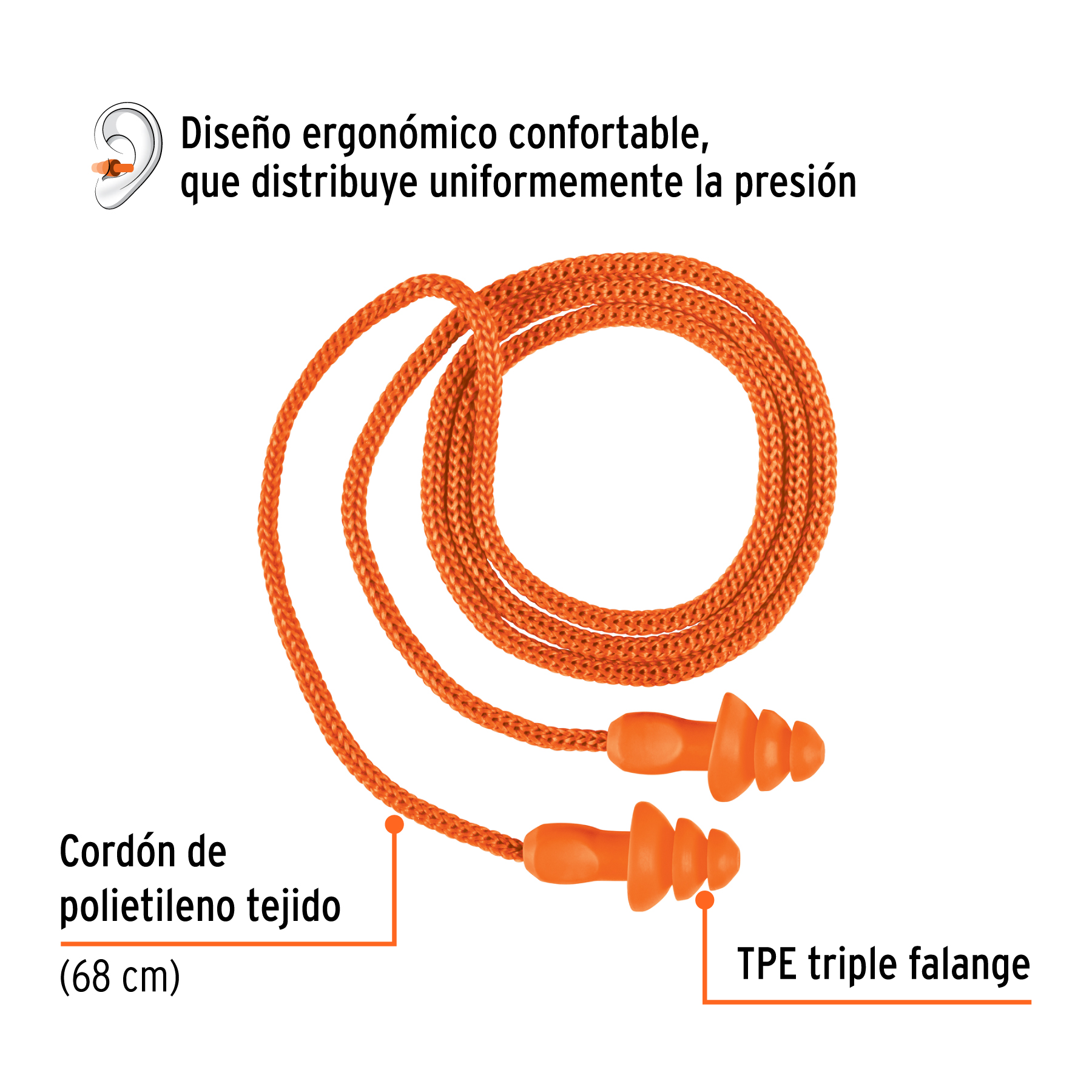 Tapón auditivo reutilizable con cordón, caja 50 pz - Imagen 2