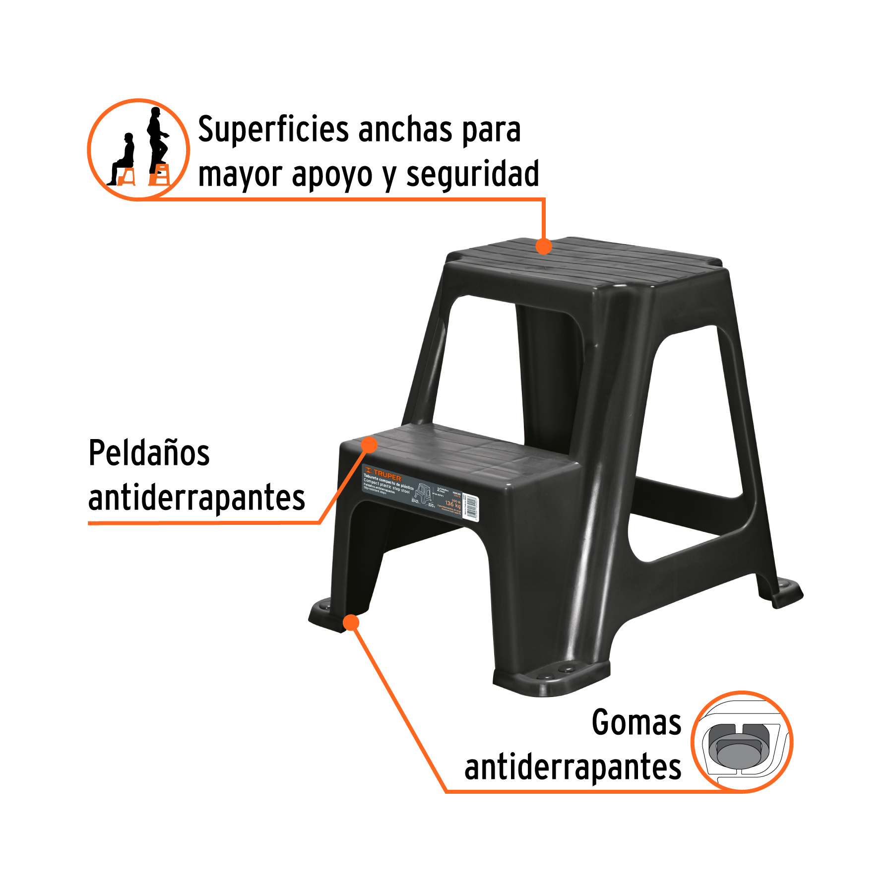 Taburete ligero de plástico, 2 peldaños - Imagen 2