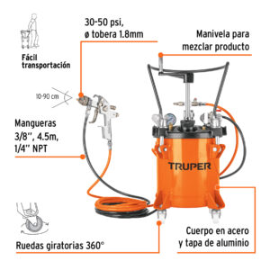 Alternative view of Tanque para pintura con manguera y pistola, 10 L, TRUPER