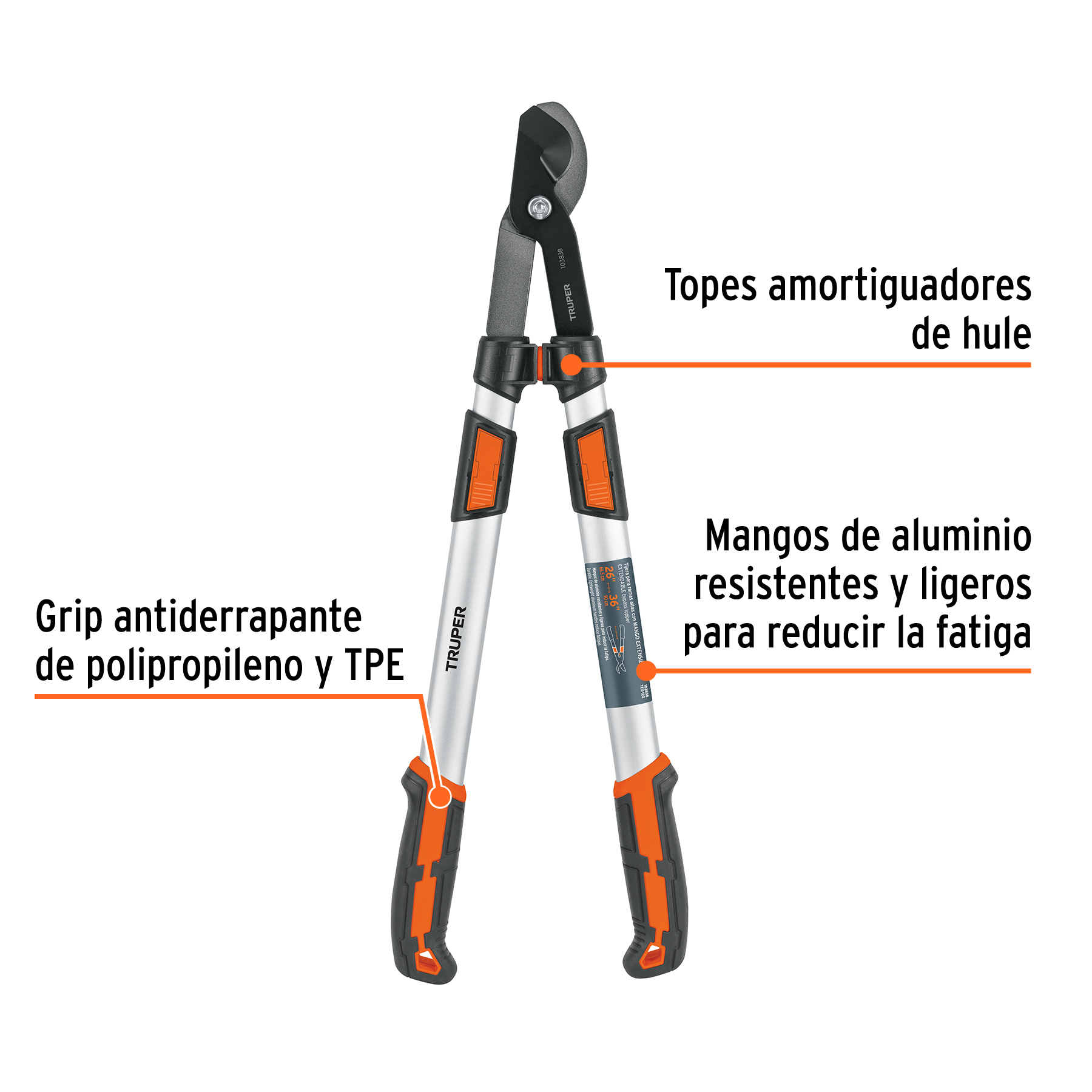 Tijera para ramas altas, mangos extensibles, TRUPER - Imagen 2