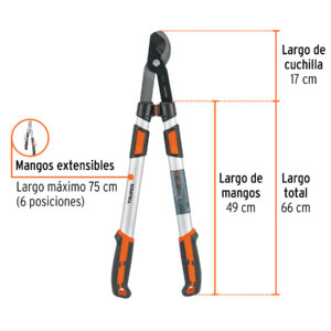 Tijera para ramas altas, mangos extensibles, TRUPER - Imagen 3