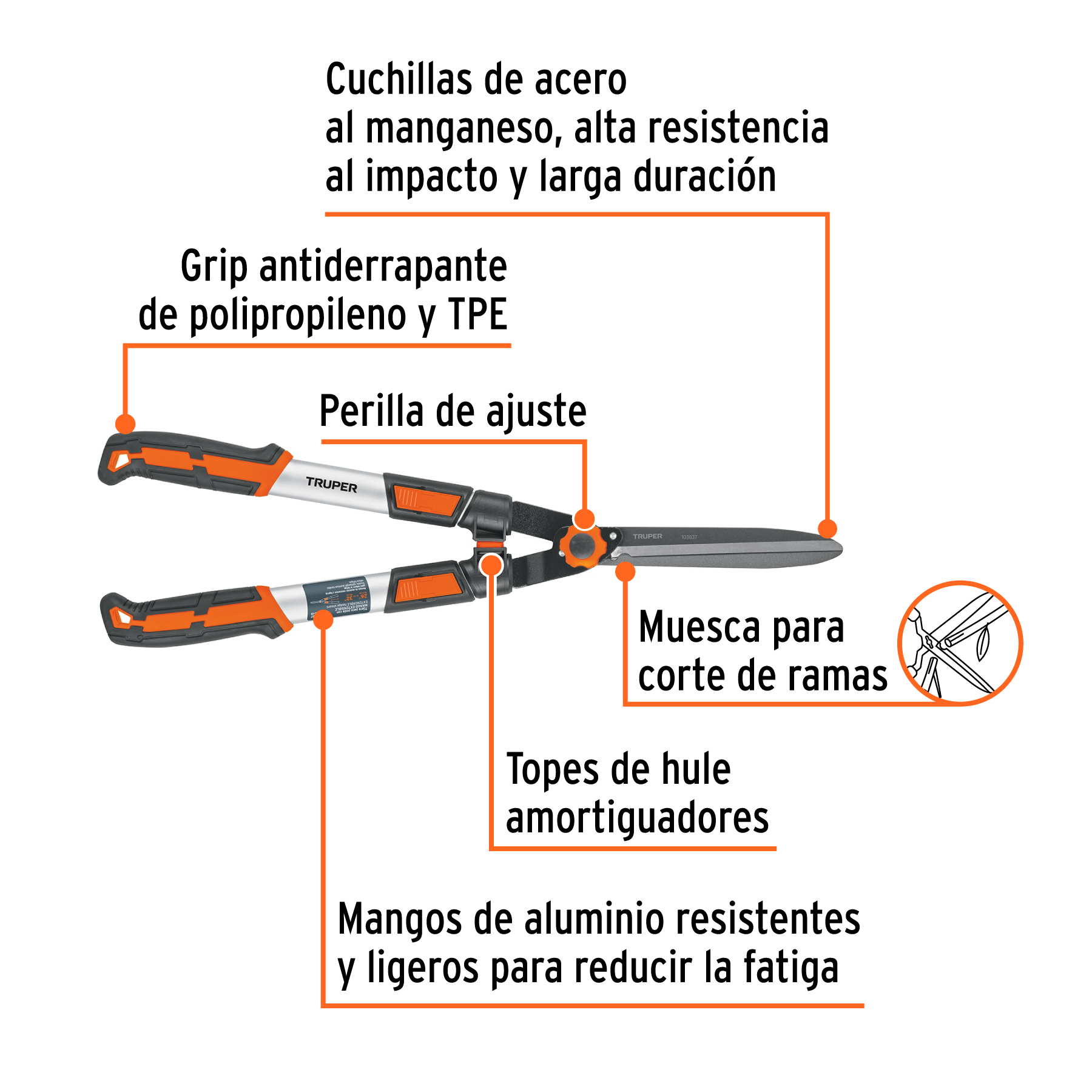 Tijera para poda, mangos extensibles, TRUPER - Imagen 2