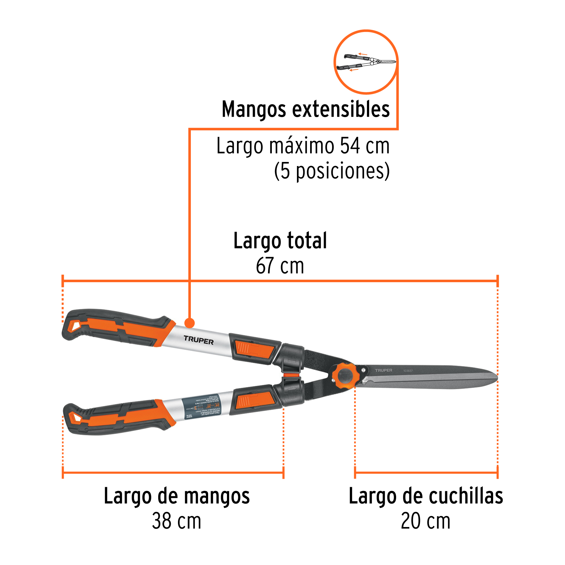 Tijera para poda, mangos extensibles, TRUPER - Imagen 3