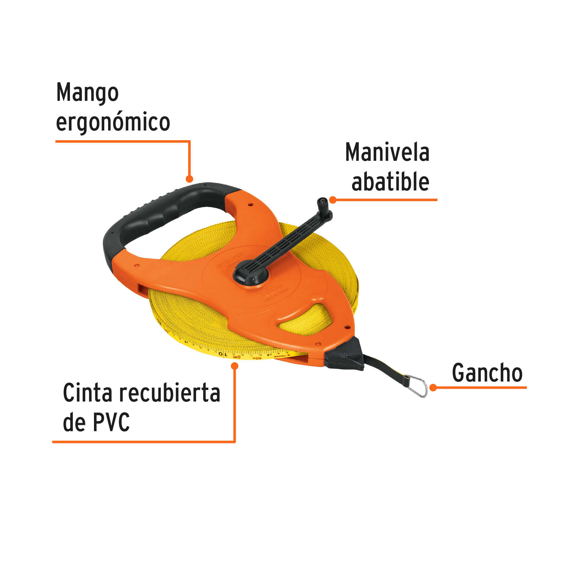 Cinta métrica larga 100m fibra de vidrio, tipo cruceta - Imagen 3