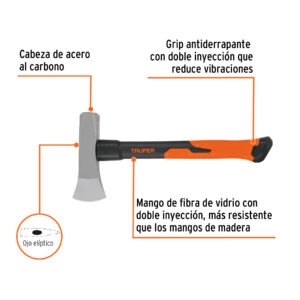 Alternative view of Hacha para rajar madera 3 lb, mango fibra de vidrio 16'