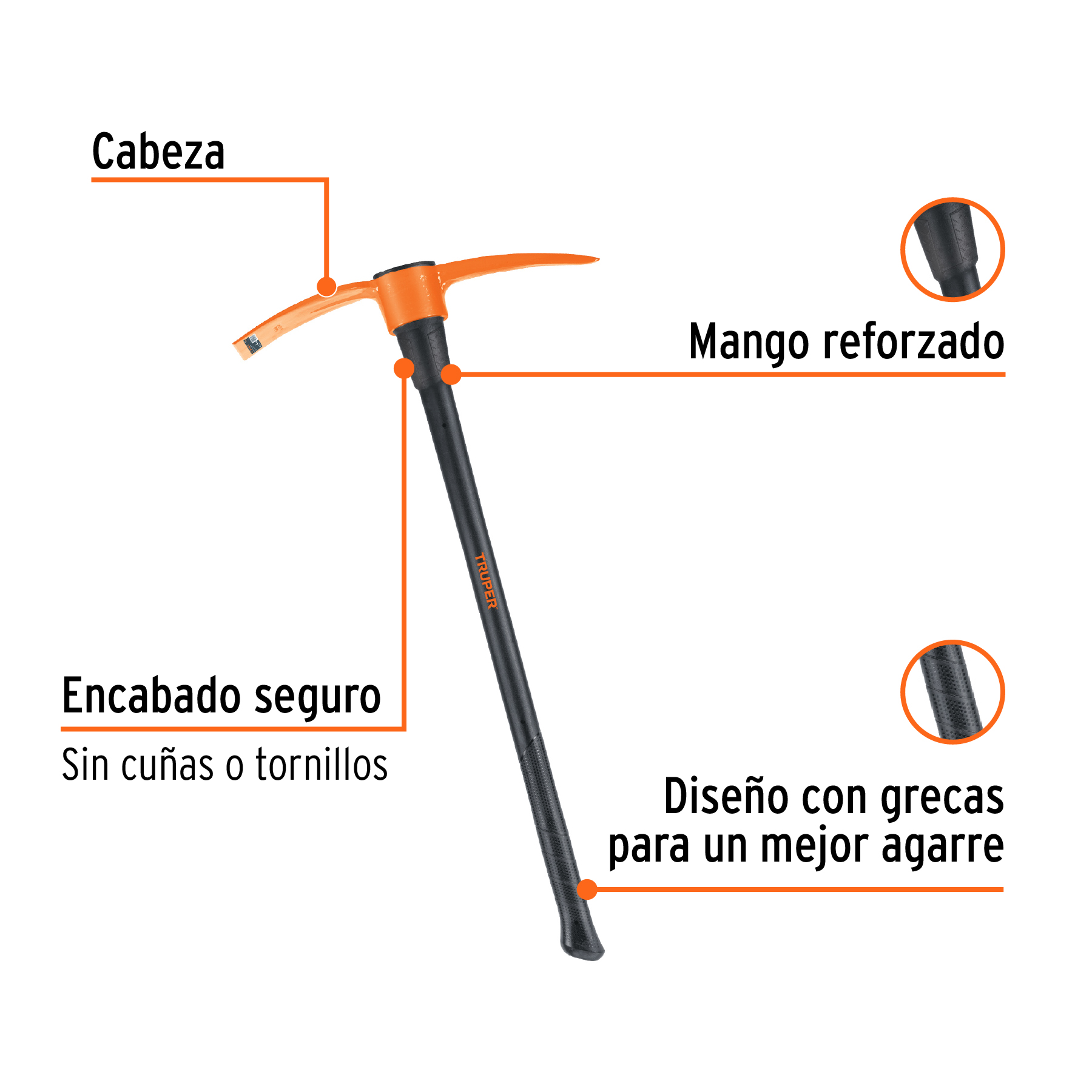 Talacho-pico 4 lb, mango fibra de vidrio 36', TRUPER - Imagen 2