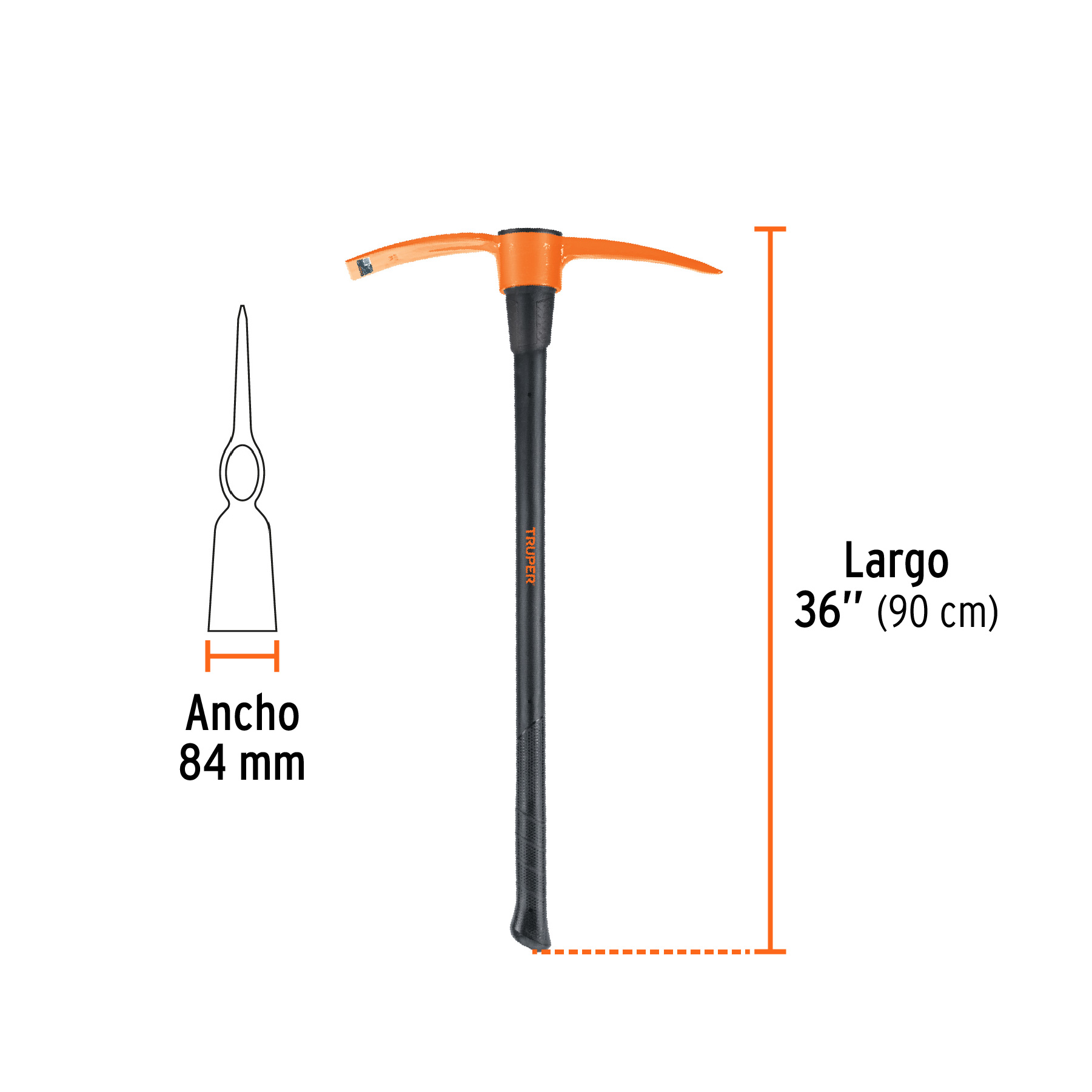 Talacho-pico 4 lb, mango fibra de vidrio 36', TRUPER - Imagen 3
