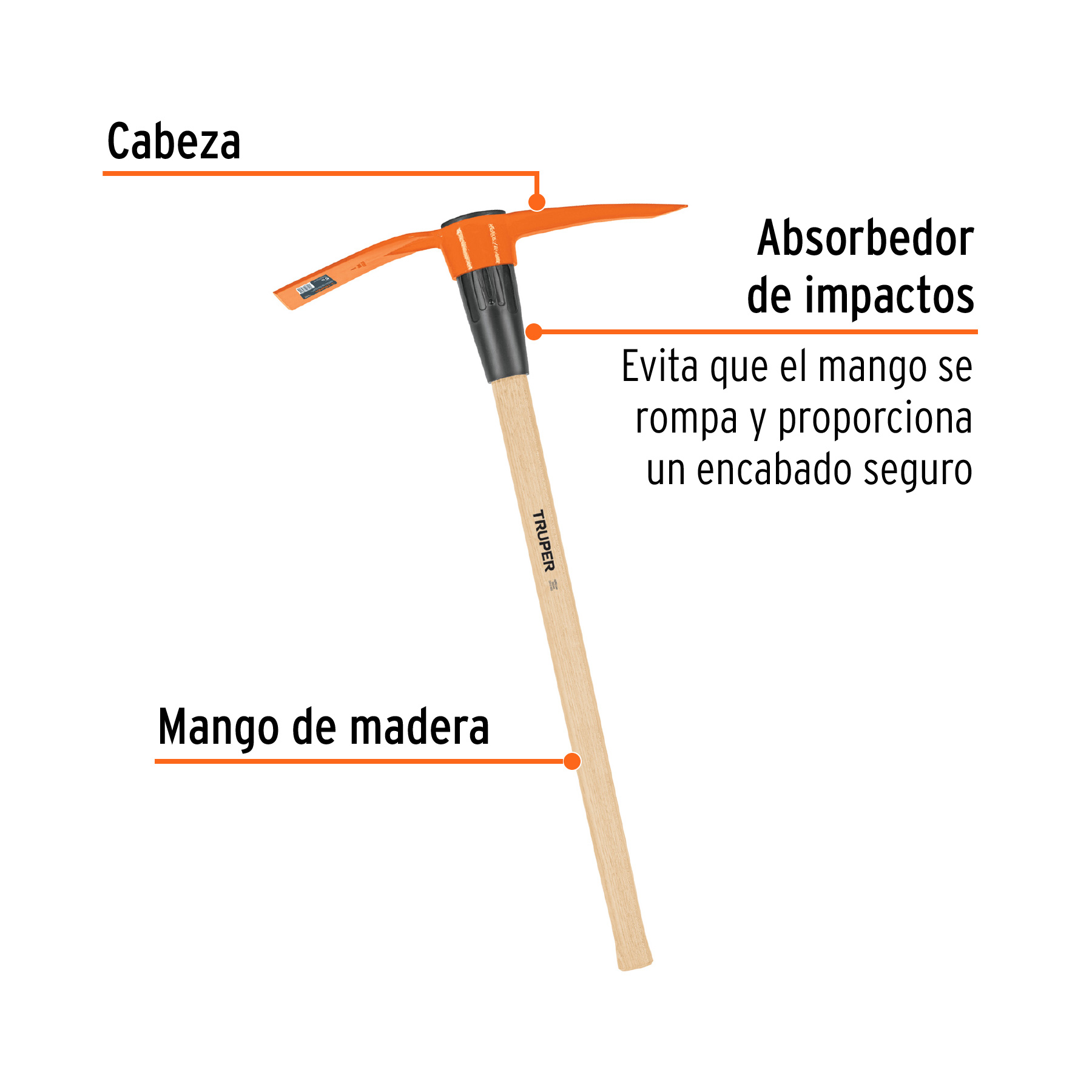Talacho-pico 5 lb, mango de madera 36', TRUPER - Imagen 2