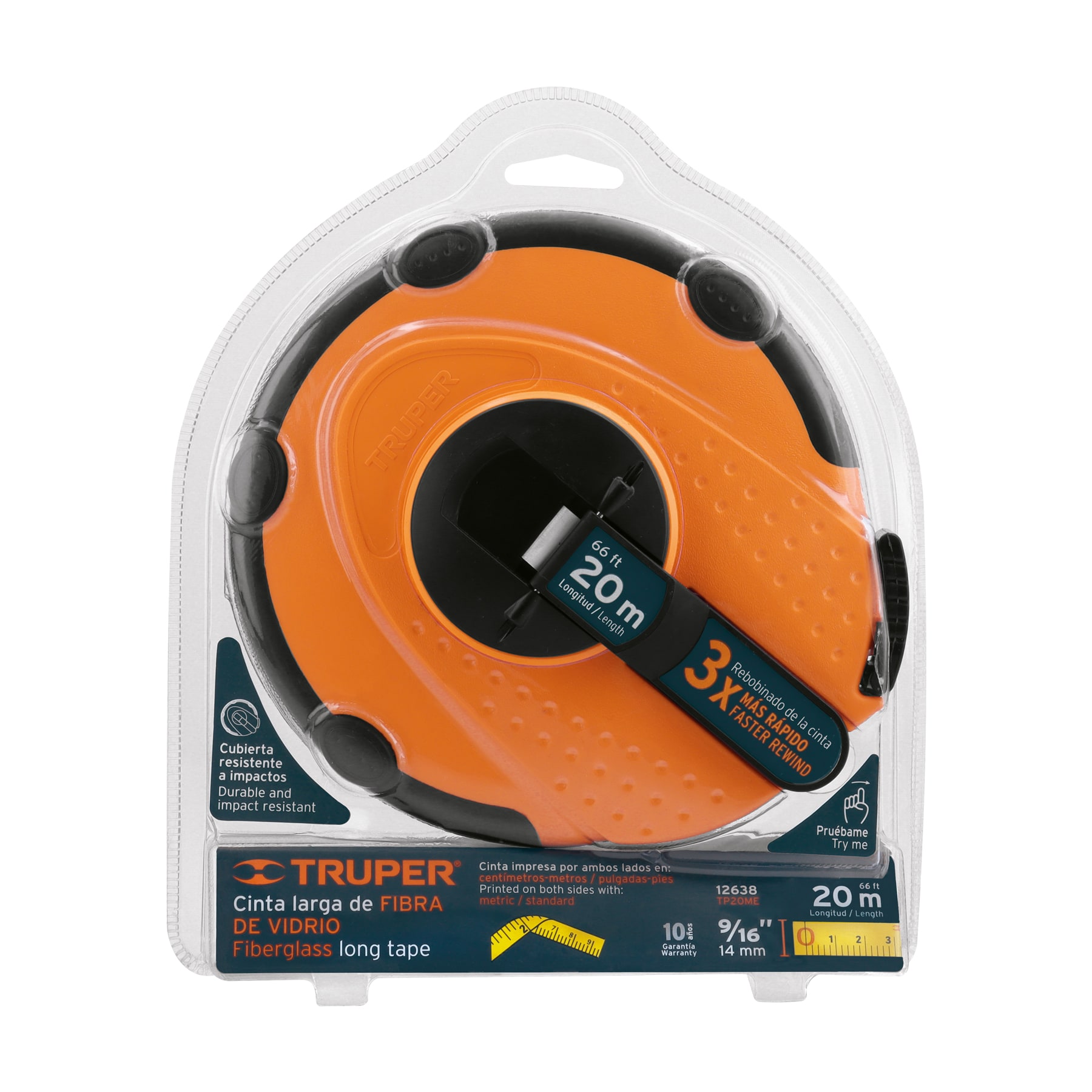 Cinta métrica larga 20m fibra de vidrio, carcasa plástica - Imagen 5