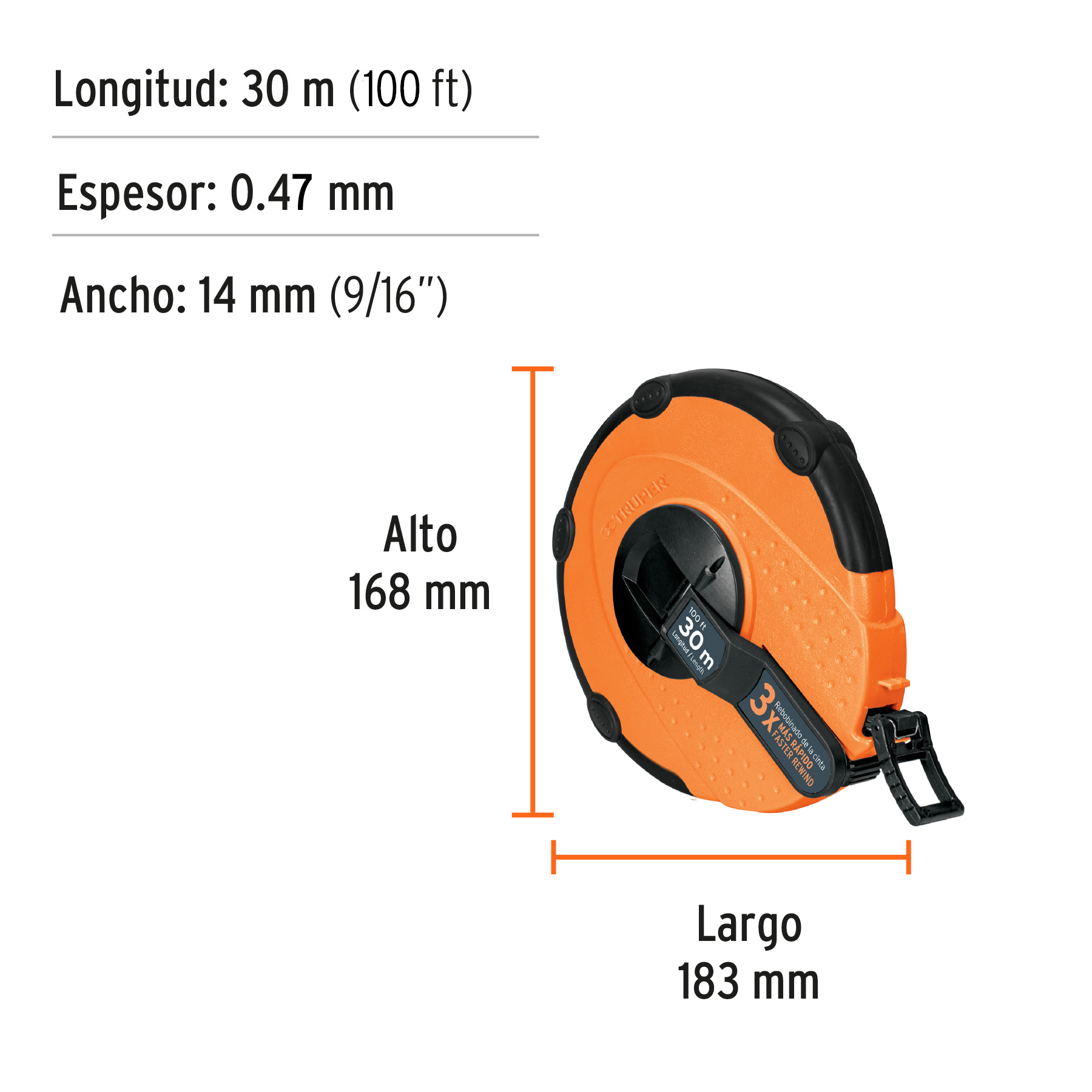 Cinta métrica larga 30m fibra de vidrio, carcasa plástica - Imagen 4