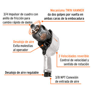 Alternative view of Llave (pistola) de impacto neumática 3/4', ind, TRUPER