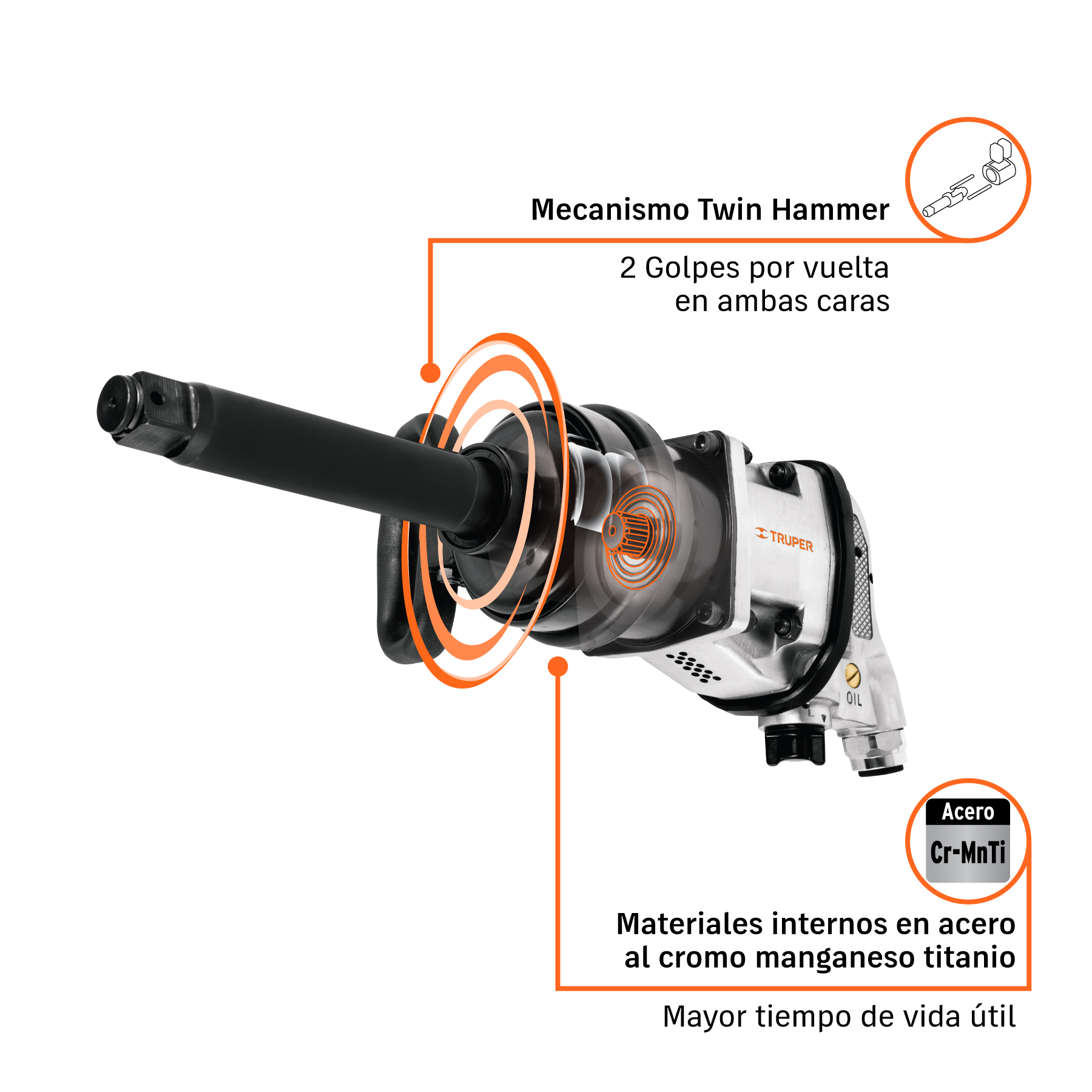 Llave (pistola) de impacto neumática 1', ind, TRUPER - Imagen 2