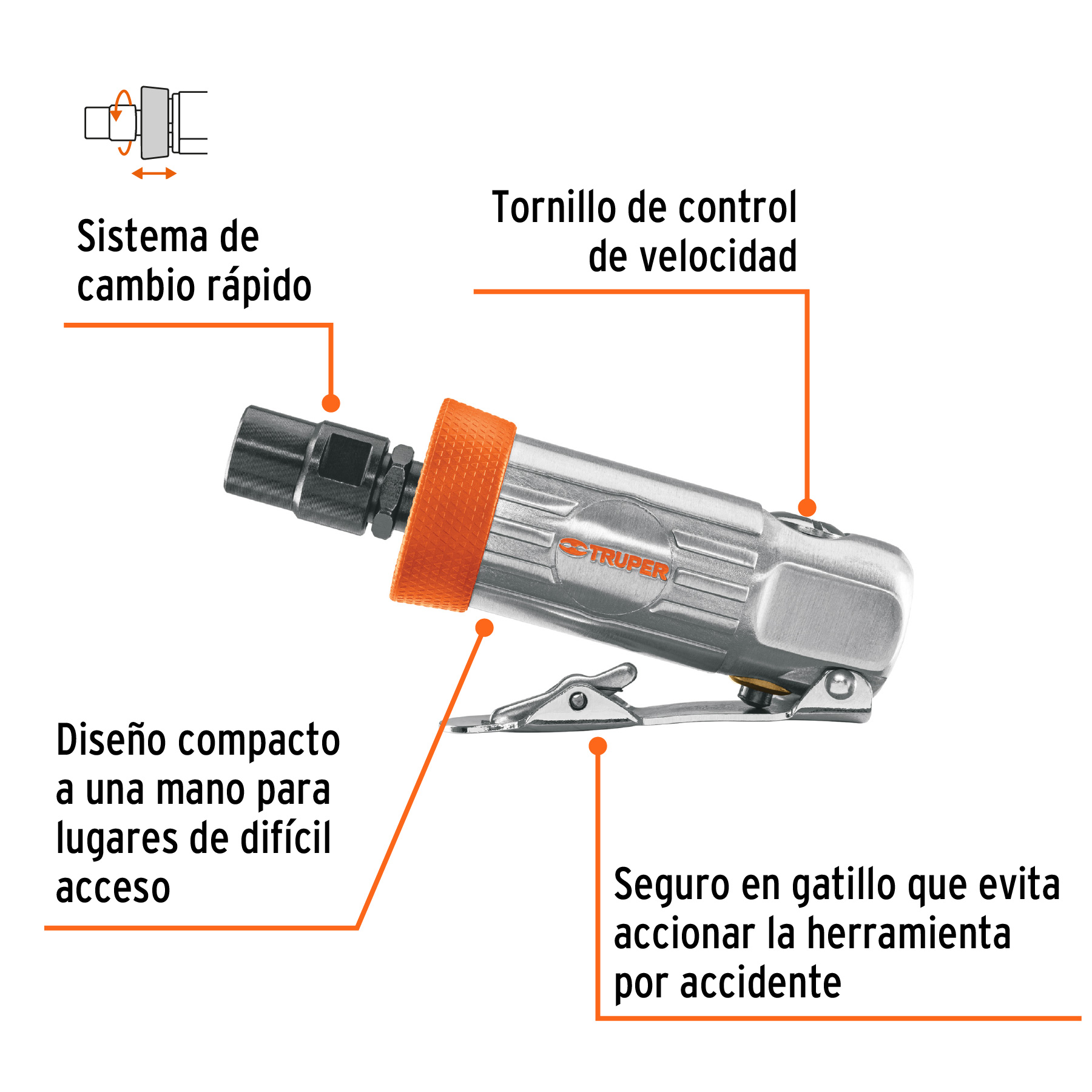Rectificador neumático 1/4' recto, TRUPER - Imagen 2