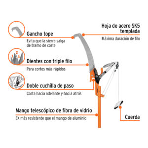 Alternative view of Cortador de ramas altas mango telescópico 3.6 m fibra vidrio