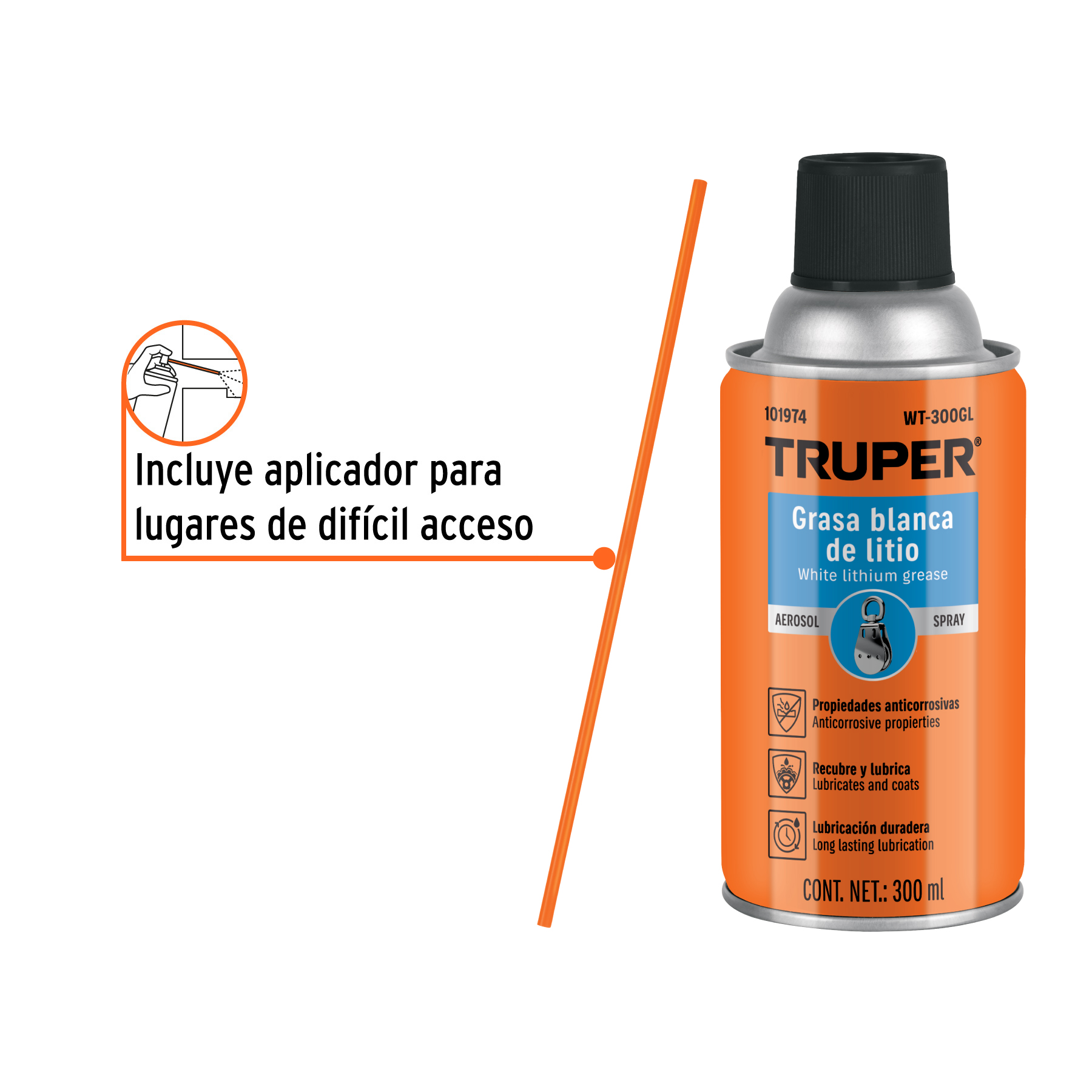 Grasa blanca de litio en aerosol 295 ml, TRUPER - Imagen 2