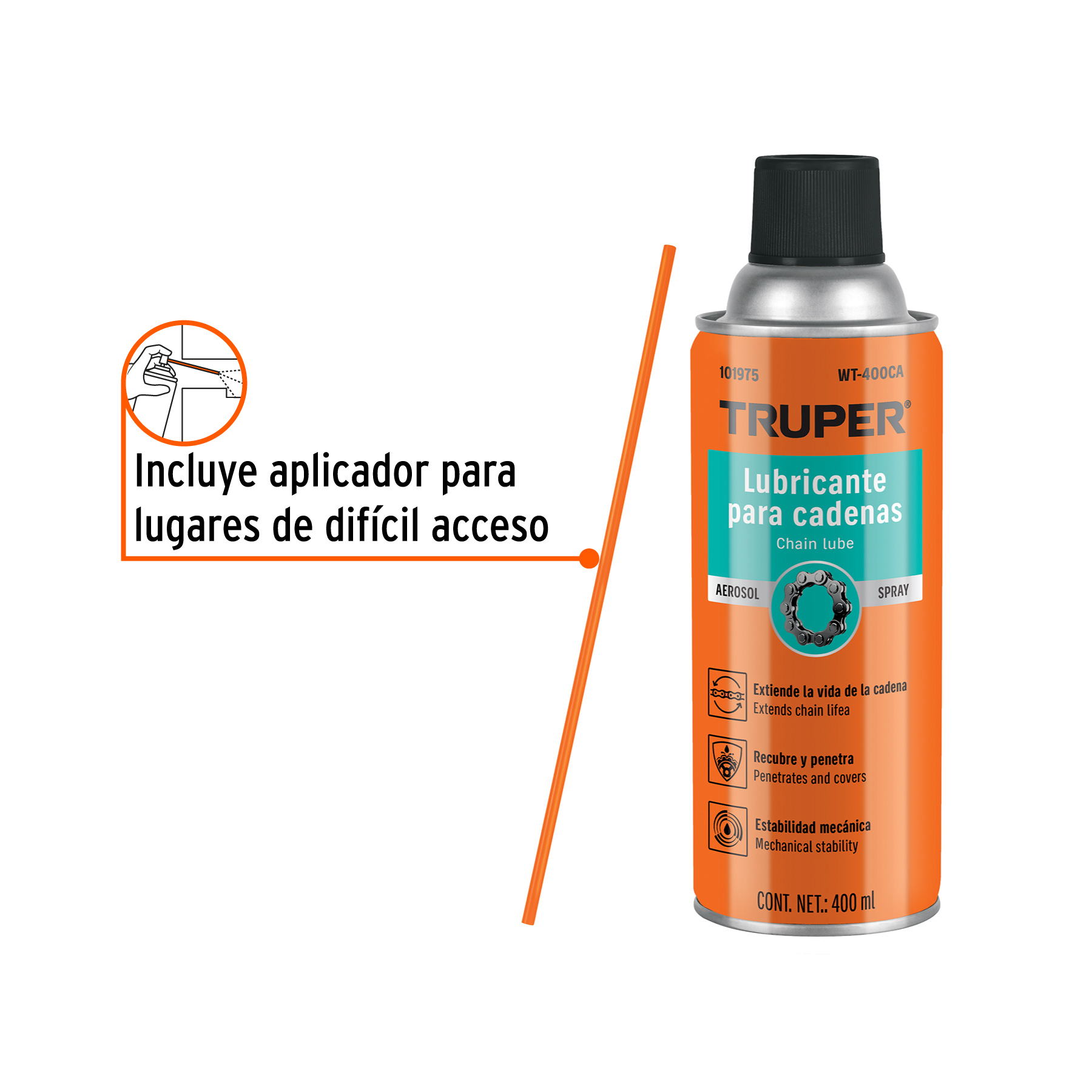 Lubricante de cadenas en aerosol 400 ml, TRUPER - Imagen 2