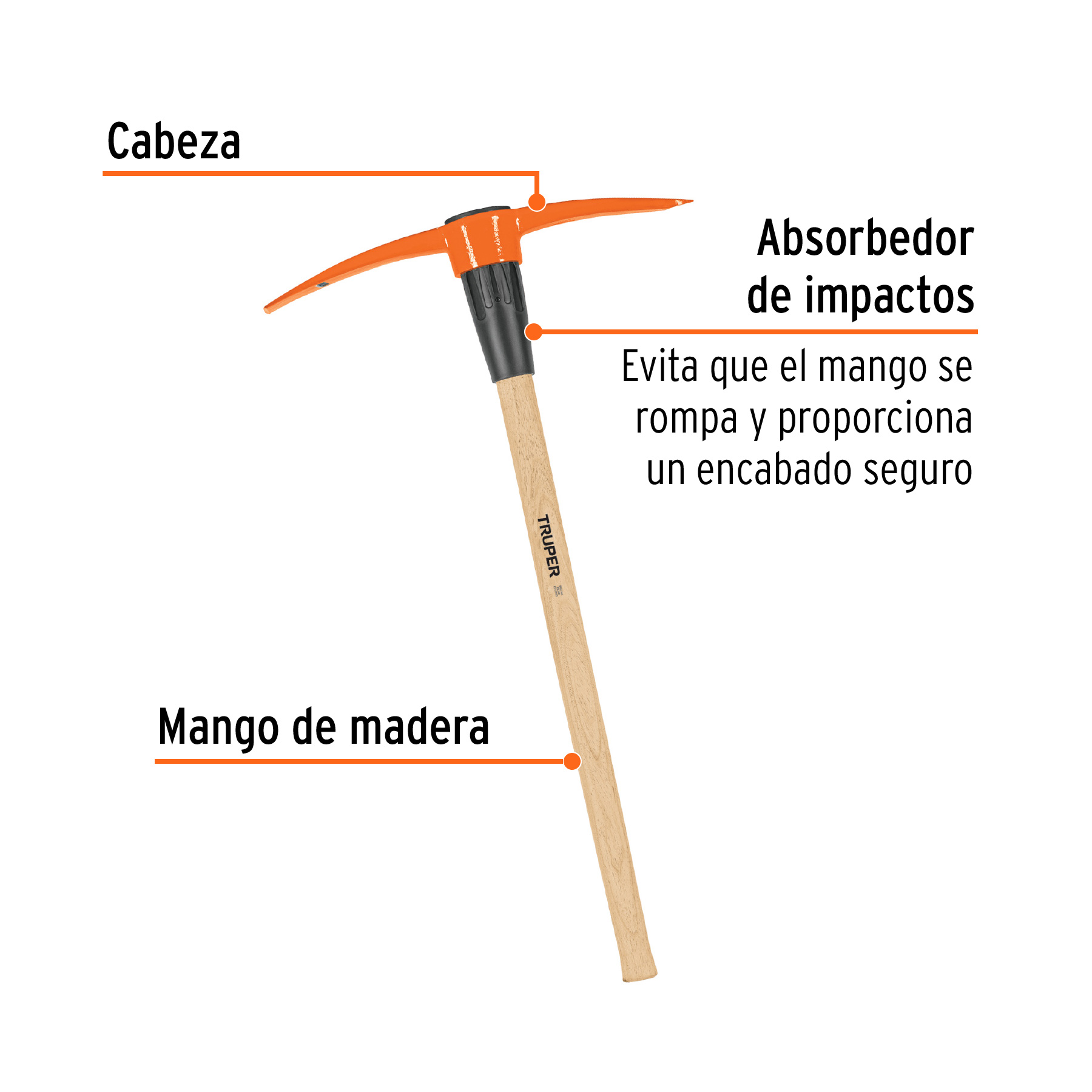 Zapapico 5 lb, mango de madera 36', TRUPER - Imagen 2